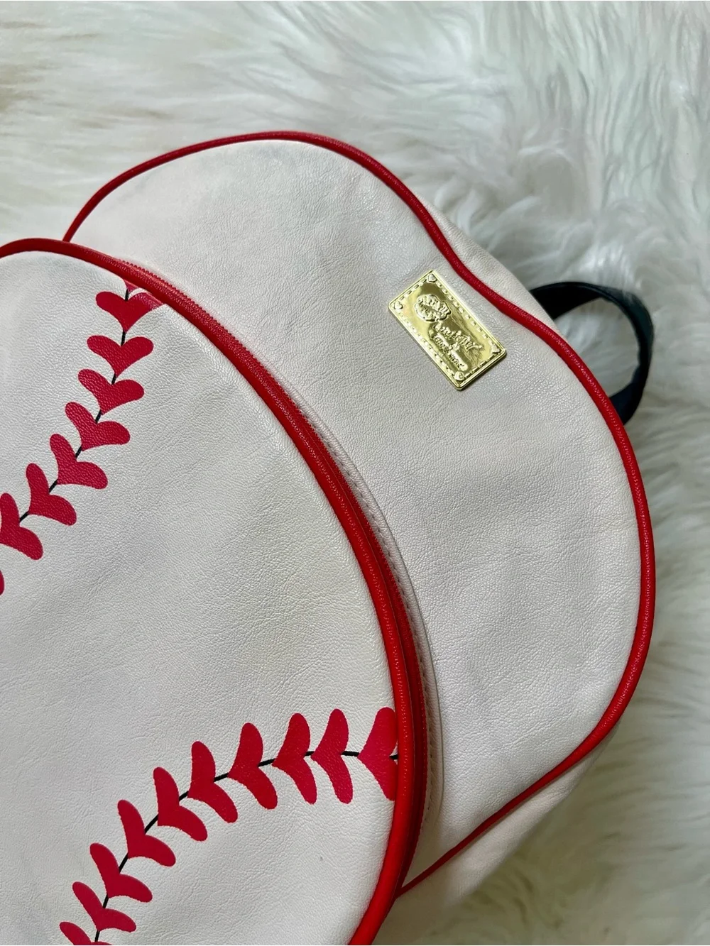 Betsey Johnson Baseball Backpack White Red Novelty Sports Bag Glove Charm